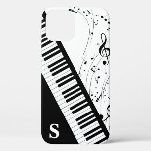 Funda Para iPhone 12 Elegante Piano Keyboard Music Notes Monograma