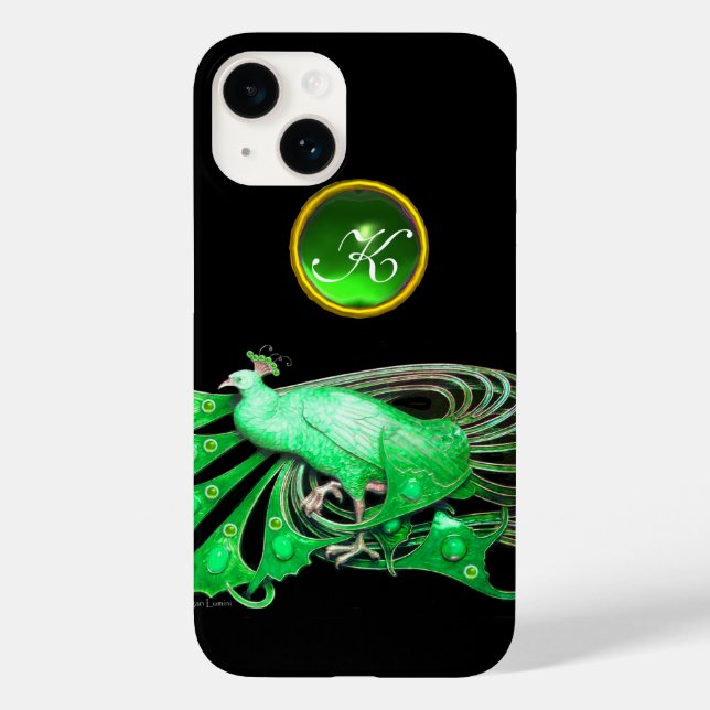 FUNDA DE Case-Mate PARA iPhone ELEGANTE PICOCA EN MONOGRAMA VERDE Y EMERALD (Reverso )