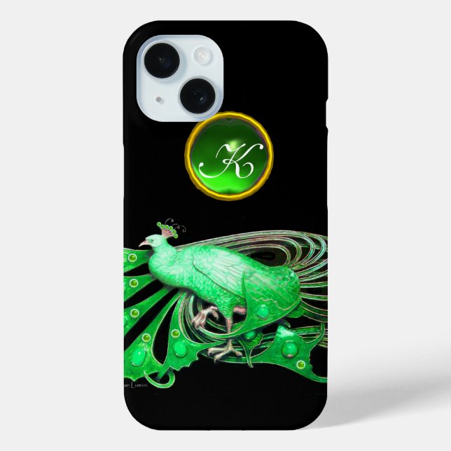FUNDA DE Case-Mate PARA iPhone ELEGANTE PICOCA EN MONOGRAMA VERDE Y EMERALD (Reverso )
