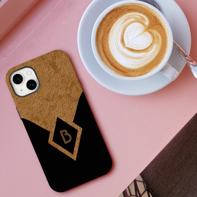 Funda De Case-Mate Para iPhone Elegante Pinstripe Negro y Monograma Tan (Subido por el creador)