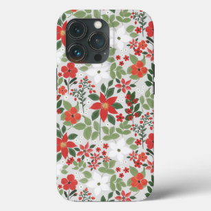 Funda Para iPhone 13 Pro Elegante pintura de invierno rojo blanco floral