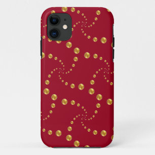 Funda Para iPhone 11 Elegante polka dorada sobre rojo burdeos