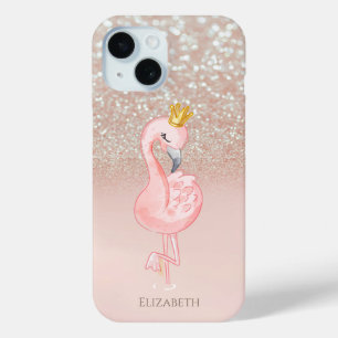 Funda Para iPhone 15 Elegante Princesa de la Corona de Flamingo Rosa, B