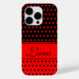 Funda Para iPhone 14 Pro De Case-Mate Elegante puntos de polka rojo y negro, nombre pers