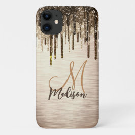 Funda Para iPhone 11 Elegante purpurina de goteo marrón dorado