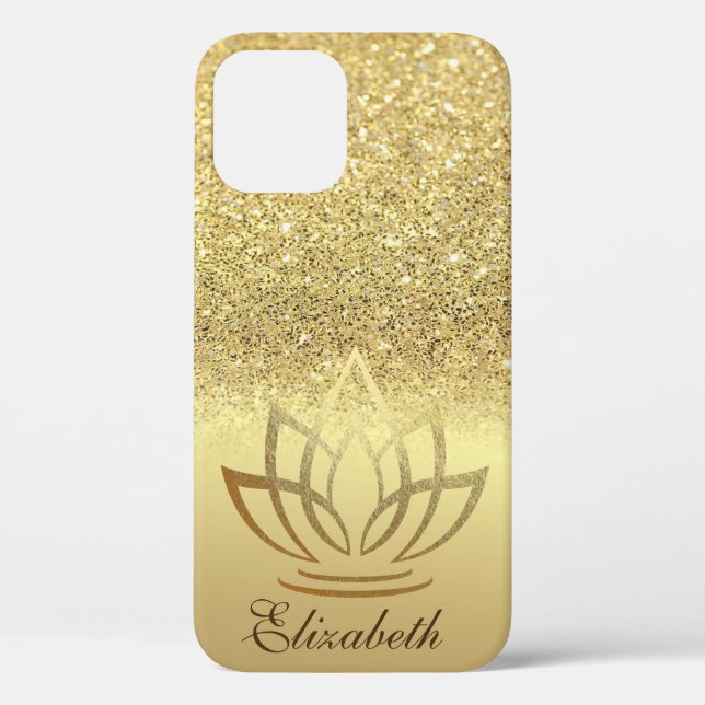 Funda De Case-Mate Para iPhone Elegante Purpurina de oro Bokeh Gold Lotus (Reverso )