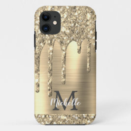 Funda Para iPhone 11 Elegante Purpurina de oro monogramado gotea Metali