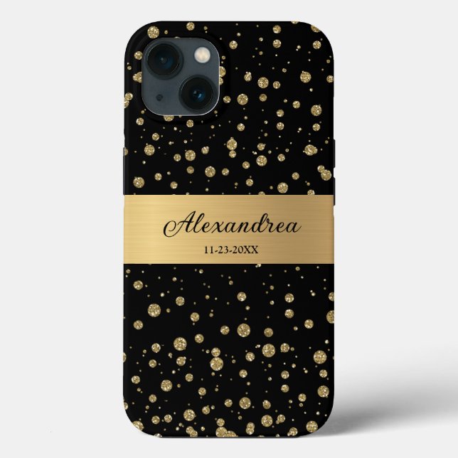 Funda De Case-Mate Para iPhone Elegante Purpurina de oro Sparkle Black Personaliz (Reverso )