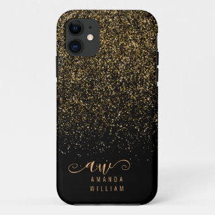 Funda Para iPhone 11 Elegante Purpurina dorado Glam Monograma Nombre