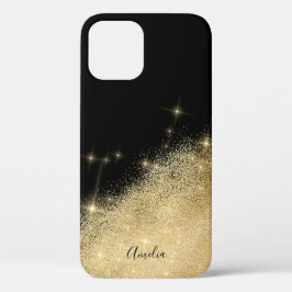 Funda Para iPhone 12 Elegante purpurina dorado personalizado negro