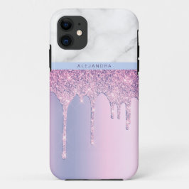 Funda Para iPhone 11 Elegante purpurina morado gotea mármol blanco