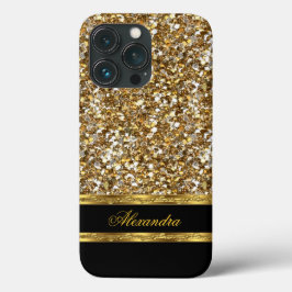 Funda Para iPhone 13 Pro Elegante Purpurina negro y oro
