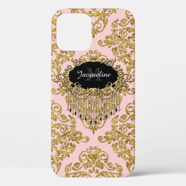 Funda De Case-Mate Para iPhone Elegante Purpurina Oro Rosa Desplaza Monograma Vin (Reverso )