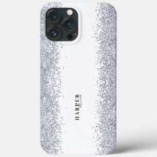 Funda Para iPhone 13 Pro Max Elegante Purpurina Plateado Nombre personalizado