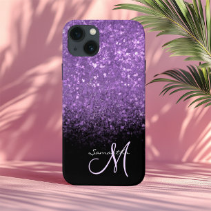 Funda Para iPhone 13 Elegante purpurina púrpura Ombre y Monogramado Neg