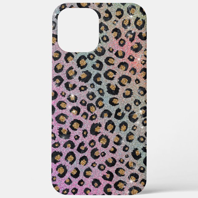 Funda De Case-Mate Para iPhone Elegante Purpurina rosa azul dorado Leopardo negro (Reverso )