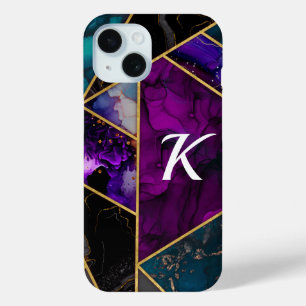 Funda Para iPhone 15 Elegante purpurina turquesa violeta