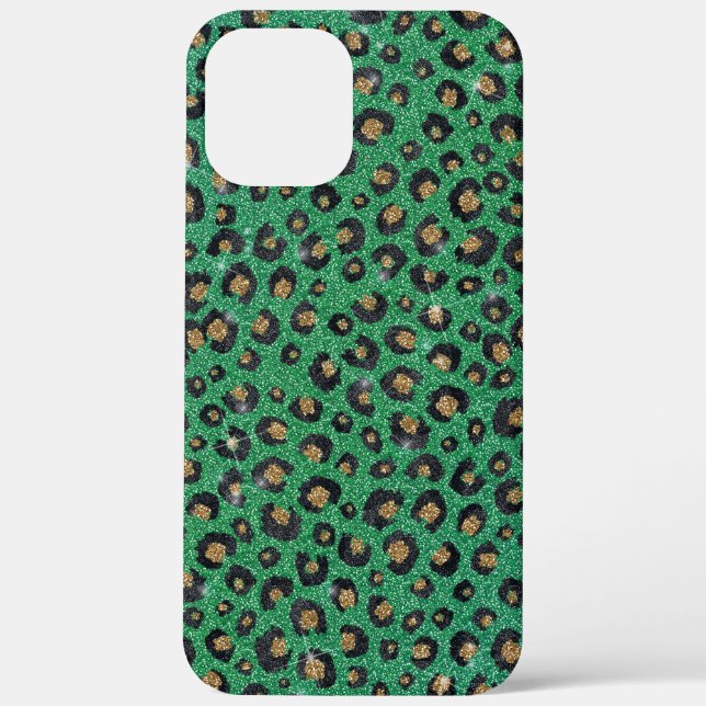 Funda De Case-Mate Para iPhone Elegante Purpurina Verde Leopardo de oro negro (Reverso )