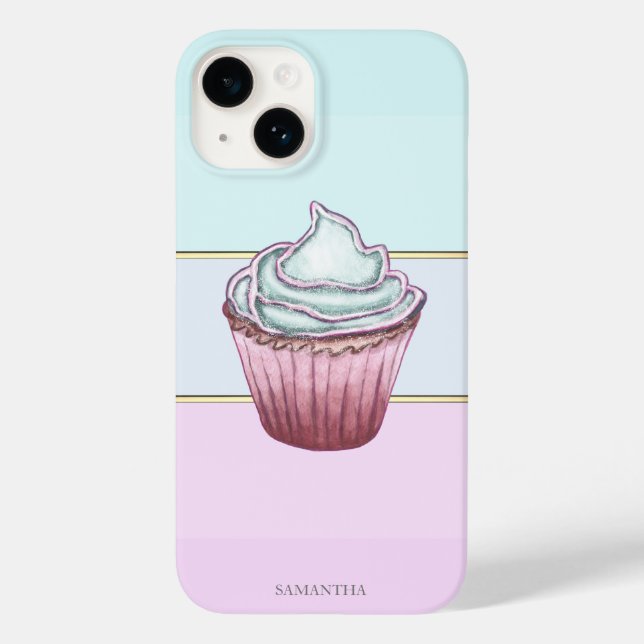 Funda De Case-Mate Para iPhone Elegante rayado moderno, Cupcake (Reverso )