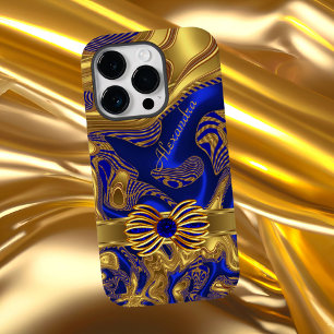 Funda Para iPhone 14 Pro De Case-Mate Elegante recorte de lazo azul dorado abstracto