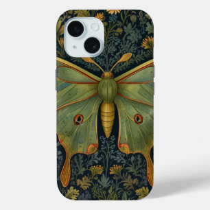 Funda Para iPhone 15 Elegante retro boho Luna moth botánico