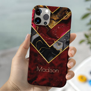 Funda Para iPhone 15 Elegante rojo negro dorado geométrico femenino