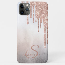 Funda Para iPhone 11 Pro Max Elegante Rosa de Moda Oro Purpurinas Gotas Monogra