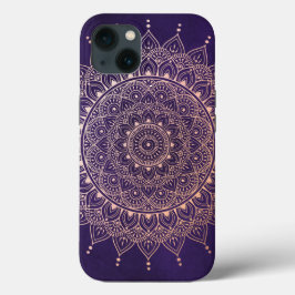 Funda Para iPhone 13 Elegante Rosa de oro en la floral púrpura Henna Ma