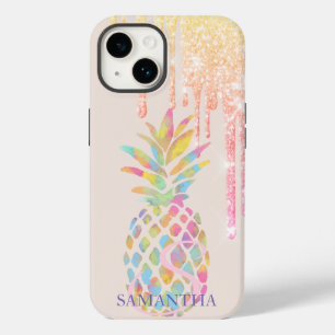 Funda Para iPhone 14 De Case-Mate Elegante Rosa Dorado Brillo Gotea Piña Colorida