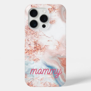Funda Para iPhone 15 Pro elegante rosa dorado falso personalizado de mármol