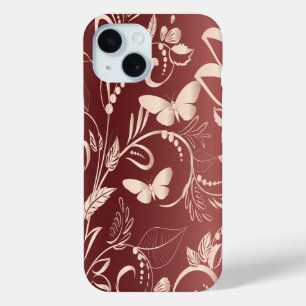 Funda Para iPhone 15 Elegante Rosa falso Quartz y mariposas Garnet
