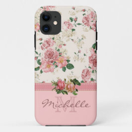 Funda Para iPhone 8 Plus/7 Plus Elegante Rosa floral rosado de color rosa Monogram