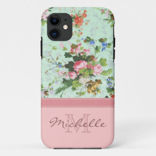 title_seo2 Elegante Rosa floral vintage Monograma nombre Girl