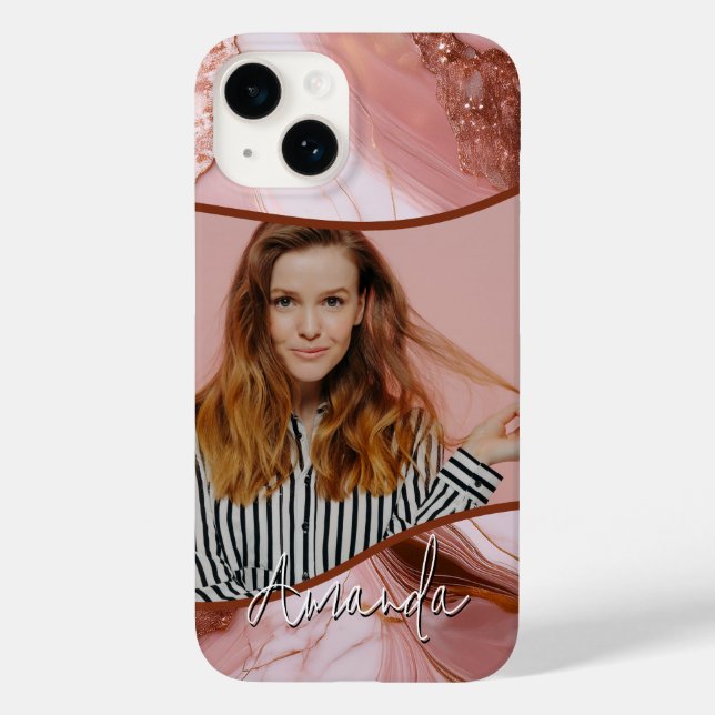 Funda De Case-Mate Para iPhone Elegante Rosa Purpurina de Mármol de Oro (Reverso )