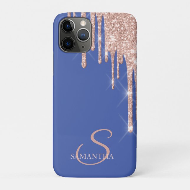 Funda De Case-Mate Para iPhone Elegante Rosa Purpurina de oro gotea violeta (Reverso)