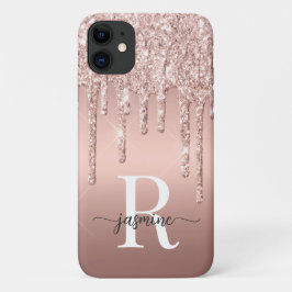 Funda Para iPhone 11 Elegante Rosa Purpurina de oro perforaciones Metal
