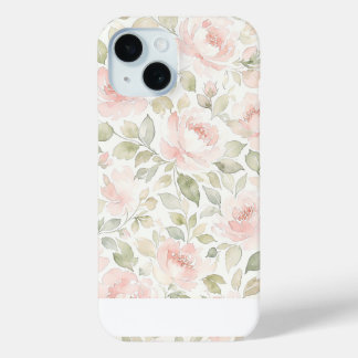 Funda Para iPhone 15 Elegante Rosa Rubor y Verde Salvia Floral Nombre P
