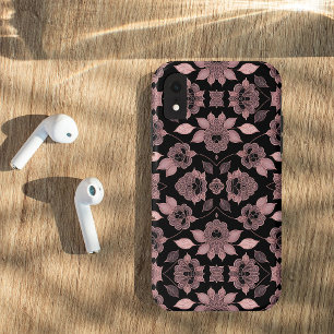 Funda Para iPhone XR Elegante rosa sobre encaje negro de estilo vintage