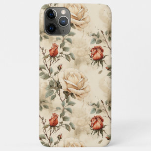 Funda Para iPhone 11 Pro Max Elegante Rosa Vintage Flor Beige Floral Diseño