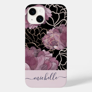 Funda Para iPhone 14 De Case-Mate Elegante rosa y floral negra monogramado