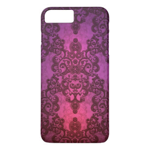 Funda Para iPhone 8 Plus/7 Plus Elegante Rosa y Púrpura Damask Profundo Brillante