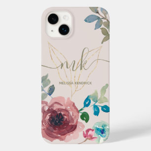 Funda Para iPhone 14 Plus De Case-Mate Elegante Rosas botánicos beige claro Monograma Nom