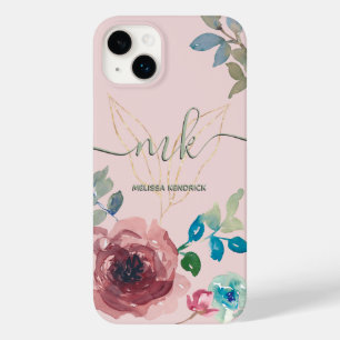 Funda Para iPhone 14 Plus De Case-Mate Elegante Rosas botánicos rosados Monograma Nombre