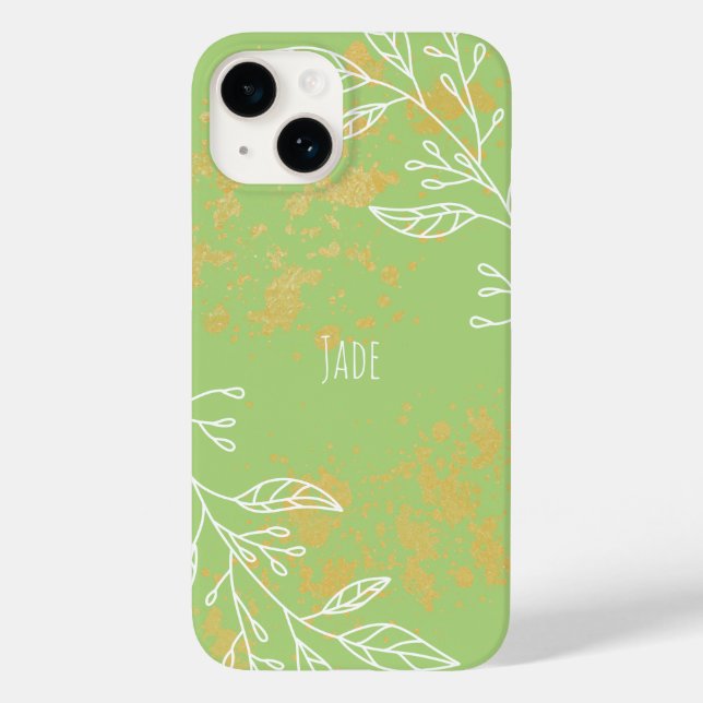 Funda De Case-Mate Para iPhone Elegante Sage Green Gold Floral (Reverso )