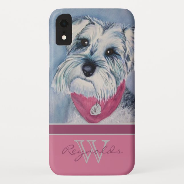 Funda De Case-Mate Para iPhone Elegante Schnauzer moderno con nombre de monograma (Reverso)