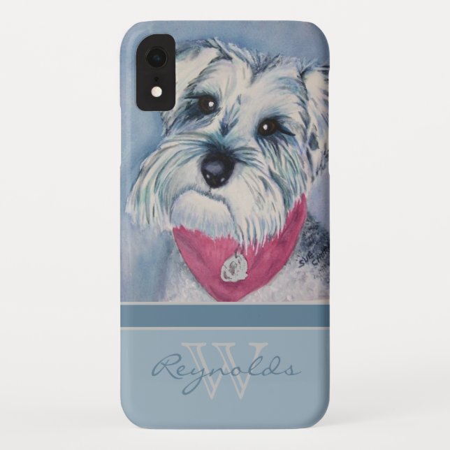 Funda De Case-Mate Para iPhone Elegante Schnauzer moderno con nombre de monograma (Reverso)