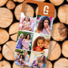 Funda Para iPhone 13 Pro Max Elegante Script Monograma 6 Foto Marrón dorado