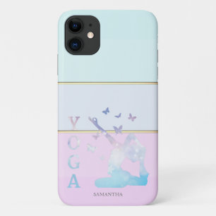 Funda Para iPhone 11 Elegante silueta de niña de yoga a rayas modernas 