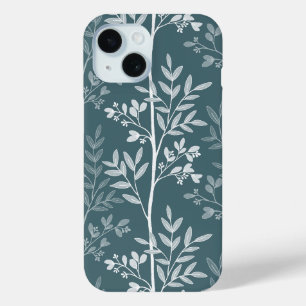 Funda Para iPhone 15 Elegante silueta floral de tiza de bosque profundo