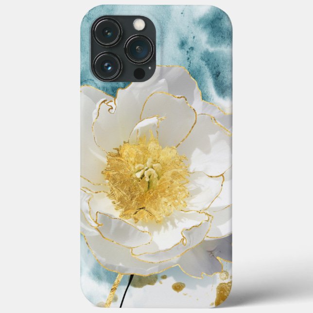 Funda De Case-Mate Para iPhone Elegante Simple Flor Blanca Lujo Dorado acuarela (Reverso )